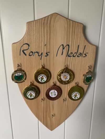 wooden medal holder with hooks